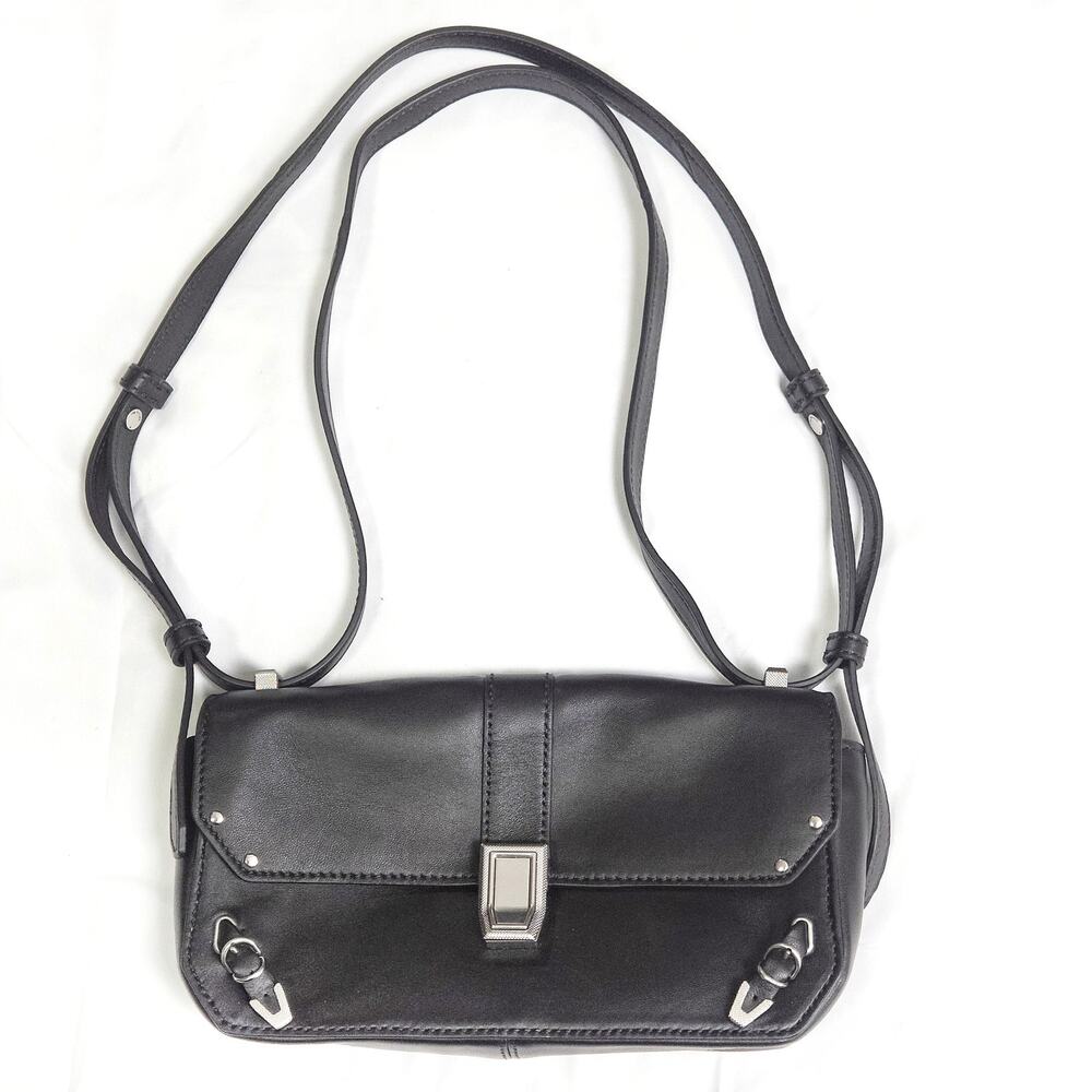 rag & bone Leather Shoulder Bag Black Minimalist Moto Downtown Luxe
